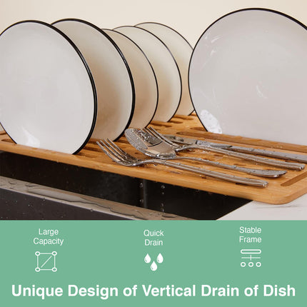 CARLA HOME Foldable Bamboo Dish Drying Rack for Kitchen-1992735281878536194