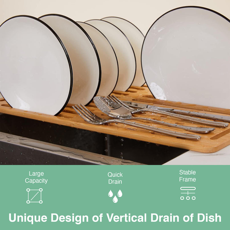 CARLA HOME Foldable Bamboo Dish Drying Rack for Kitchen-1992735281878536194