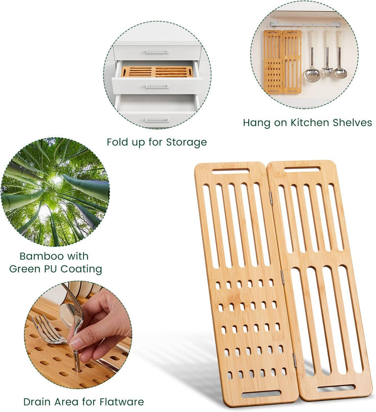 CARLA HOME Foldable Bamboo Dish Drying Rack for Kitchen-1992735281878536197