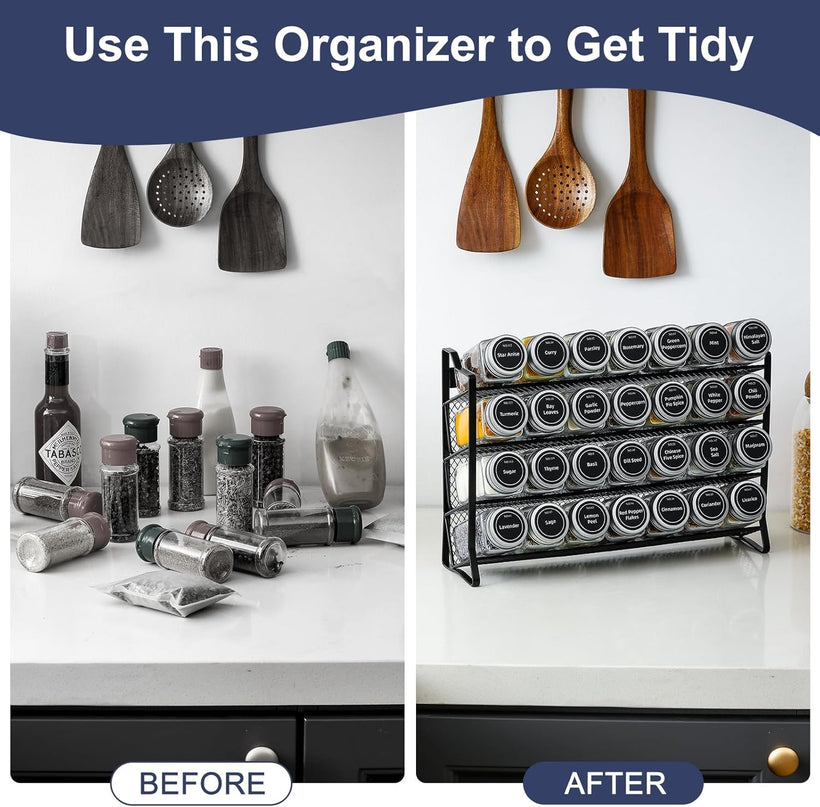 CARLA HOME Spice Rack organiser with 28 Spice Jars, Spice Labels, Funnel and Marker for Kitchen Countertop-1992735297644924930