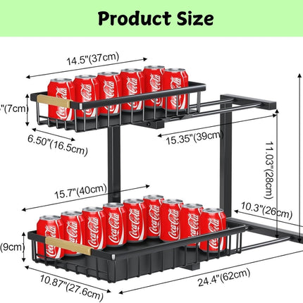 CARLA HOME 2-Tier Kitchen Under Sink Organiser Storage with Height Adjustable, Unique Slide Rail & Suction Cups for Storage-1992735290376196103
