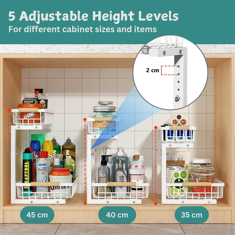 CARLA HOME 2-Tier Kitchen Under Sink Organiser Storage with Height Adjustable, Unique Slide Rail & Suction Cups for Storage-1992735299716911107