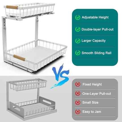 CARLA HOME 2-Tier Kitchen Under Sink Organiser Storage with Height Adjustable, Unique Slide Rail & Suction Cups for Storage-1992735299716911109