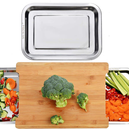 CARLA HOME Chopping Board with with 2 Organiser Stainless Steel Trays Containers-1992735287557623808