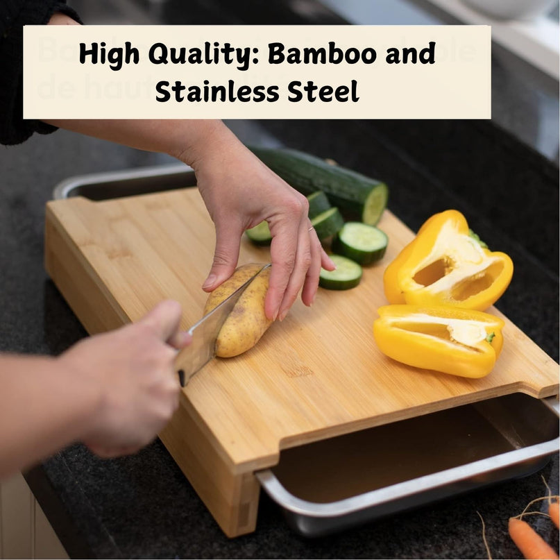 CARLA HOME Chopping Board with with 2 Organiser Stainless Steel Trays Containers-1992735287557623810