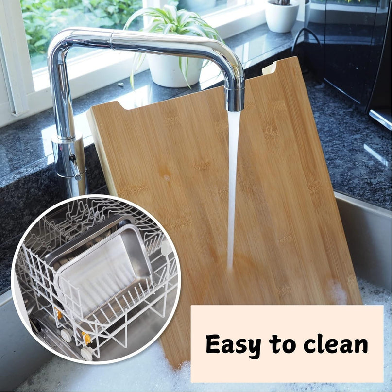 CARLA HOME Chopping Board with with 2 Organiser Stainless Steel Trays Containers-1992735287557623814