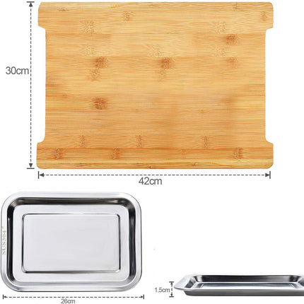 CARLA HOME Chopping Board with with 2 Organiser Stainless Steel Trays Containers-1992735287557623815