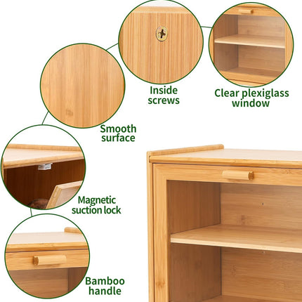 CARLA HOME Double Layer Bamboo Bread Box for Kitchen Counter with Large Capacity and Transparent Window-1992735286244806662