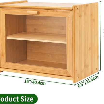CARLA HOME Double Layer Bamboo Bread Box for Kitchen Counter with Large Capacity and Transparent Window-1992735286244806663