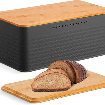 CARLA HOME Bread Bin with Bamboo Lid used as Chopping Board for Kitchen Countertop-1992735287352102912