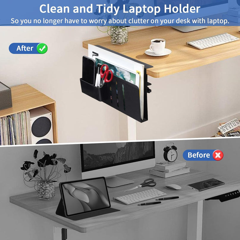 CARLA HOME Under Desk Side Laptop Holder Storage with No Drill Cable Management Tray and Pen Storage for Office and Home-1992735297477152772