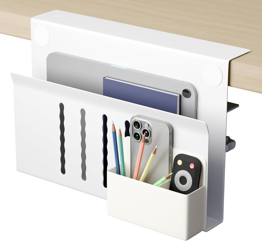 CARLA HOME Under Desk Side Laptop Holder Storage with No Drill Cable Management Tray and Pen Storage for Office and Home-1992735296592154624