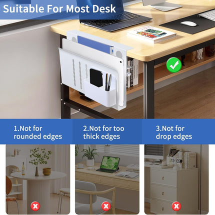 CARLA HOME Under Desk Side Laptop Holder Storage with No Drill Cable Management Tray and Pen Storage for Office and Home-1992735296592154626