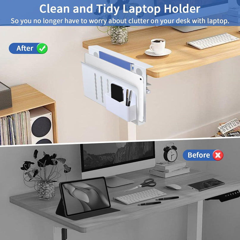 CARLA HOME Under Desk Side Laptop Holder Storage with No Drill Cable Management Tray and Pen Storage for Office and Home-1992735296592154627