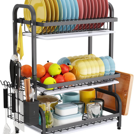 CARLA HOME Dish Drying Rack 3 Tier Large Capacity Kitchen Storage with Utensil and Cutting Board Holder-1992735288283238400