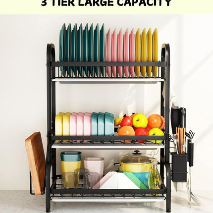 CARLA HOME Dish Drying Rack 3 Tier Large Capacity Kitchen Storage with Utensil and Cutting Board Holder-1992735288283238402