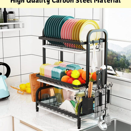 CARLA HOME Dish Drying Rack 3 Tier Large Capacity Kitchen Storage with Utensil and Cutting Board Holder-1992735288283238404