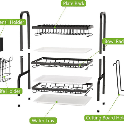 CARLA HOME Dish Drying Rack 3 Tier Large Capacity Kitchen Storage with Utensil and Cutting Board Holder-1992735288283238406