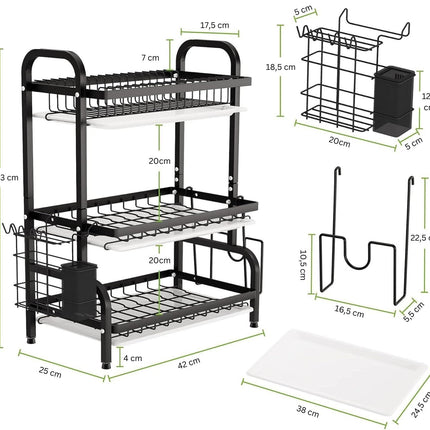 CARLA HOME Dish Drying Rack 3 Tier Large Capacity Kitchen Storage with Utensil and Cutting Board Holder-1992735288283238407