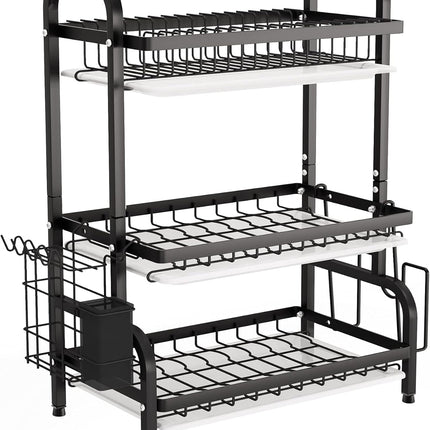 CARLA HOME Dish Drying Rack 3 Tier Large Capacity Kitchen Storage with Utensil and Cutting Board Holder-1992735288283238408
