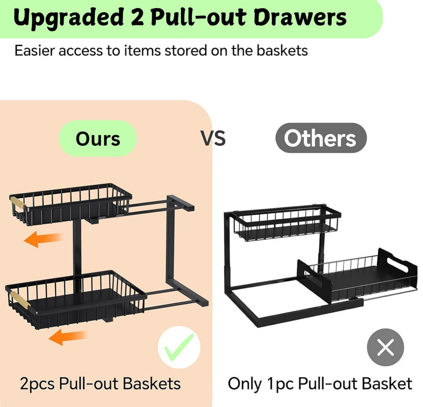 CARLA HOME Set 2 pcs - 2-Tier Kitchen Under Sink Organiser Storage with Height Adjustable, Unique Slide Rail & Suction Cups for Storage-1978962251184476164