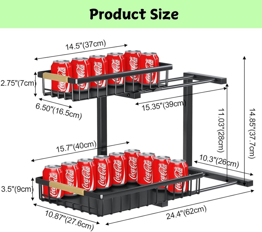 CARLA HOME Set 2 pcs - 2-Tier Kitchen Under Sink Organiser Storage with Height Adjustable, Unique Slide Rail & Suction Cups for Storage-1978962251184476167