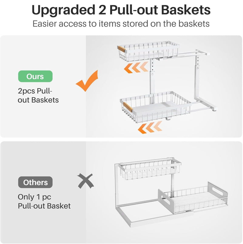 CARLA HOME Set 2 pcs - 2-Tier Kitchen Under Sink Organiser Storage with Height Adjustable, Unique Slide Rail & Suction Cups for Storage-1978962251352248324
