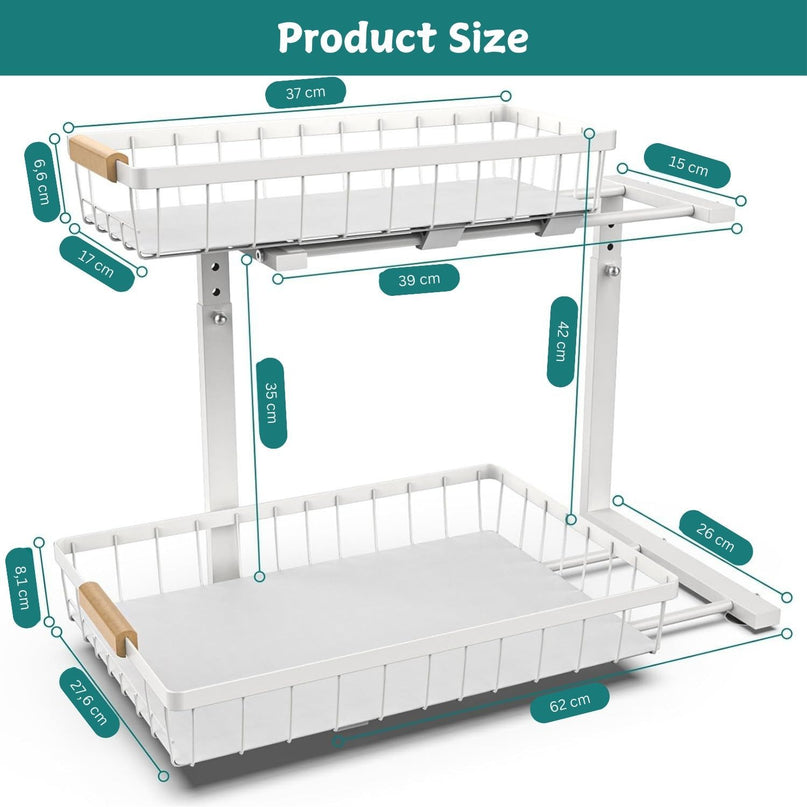 CARLA HOME Set 2 pcs - 2-Tier Kitchen Under Sink Organiser Storage with Height Adjustable, Unique Slide Rail & Suction Cups for Storage-1978962251352248327