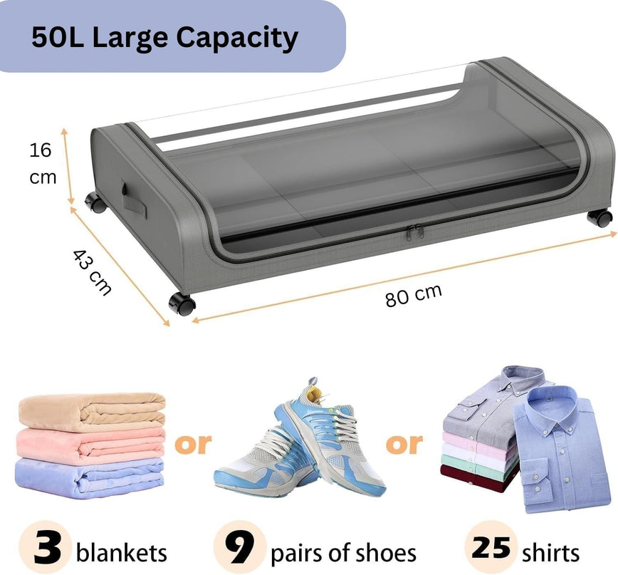 CARLA HOME Set 2 Pcs XXL Under Bed Rolling Storage Containers with 50L Large Capacity and Wheels-1978962251696181249