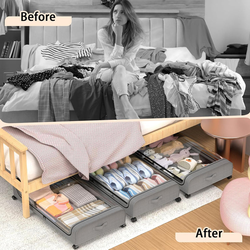 CARLA HOME Set 2 Pcs XXL Under Bed Rolling Storage Containers with 50L Large Capacity and Wheels-1978962251696181253
