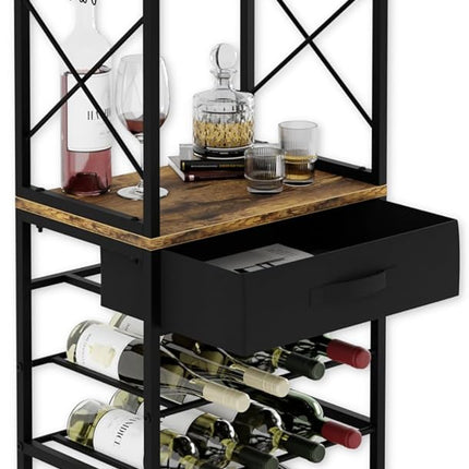 CARLA HOME Freestanding Wine Rack for 20 Bottles with Wood Countertop and Sturdy Metal Frame-1992735288069328896