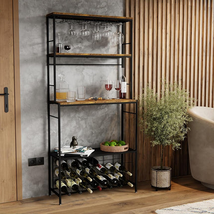 CARLA HOME Large Wine Rack for 20 Bottles with Wood Countertop and Sturdy Metal Frame-1992735289159847938