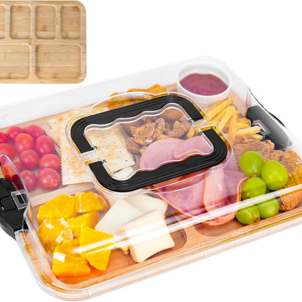 CARLA HOME Bamboo Charcuterie Board with Lid & Handle ideal Gift for Kitchen, Party & Picnic (6 Compartments)-1992735284592250880
