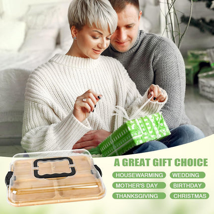 CARLA HOME Bamboo Charcuterie Board with Lid & Handle ideal Gift for Kitchen, Party & Picnic (6 Compartments)-1992735284592250886