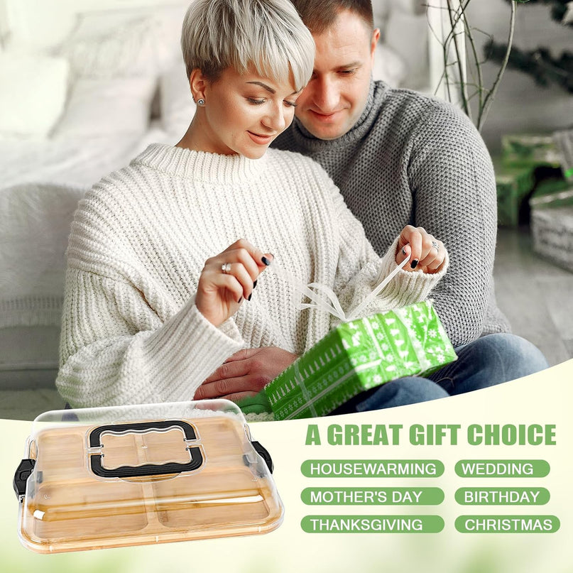 CARLA HOME Bamboo Charcuterie Board with Lid & Handle ideal Gift for Kitchen, Party & Picnic (6 Compartments)-1992735284592250886