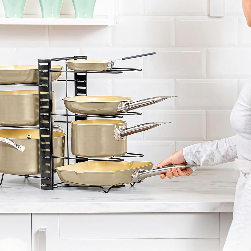 CARLA HOME Adjustable 8-Tier Pan Rack Pot Organizer for Kitchen Cabinet-1992735293010219009