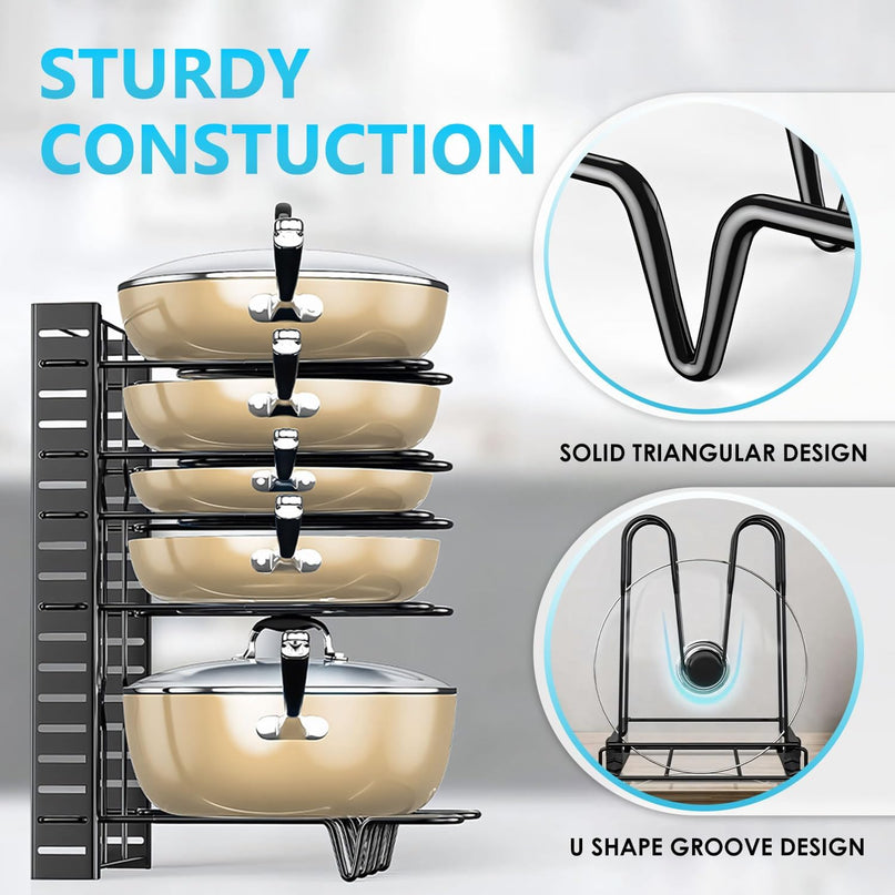 CARLA HOME Adjustable 8-Tier Pan Rack Pot Organizer for Kitchen Cabinet-1992735293010219011