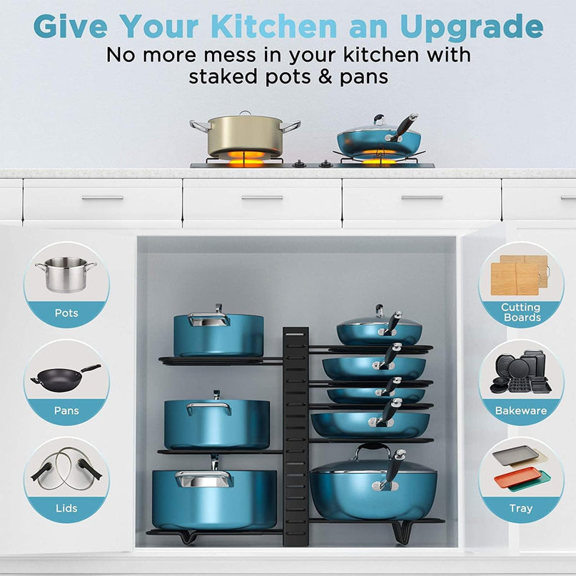 CARLA HOME Adjustable 8-Tier Pan Rack Pot Organizer for Kitchen Cabinet-1992735293010219014
