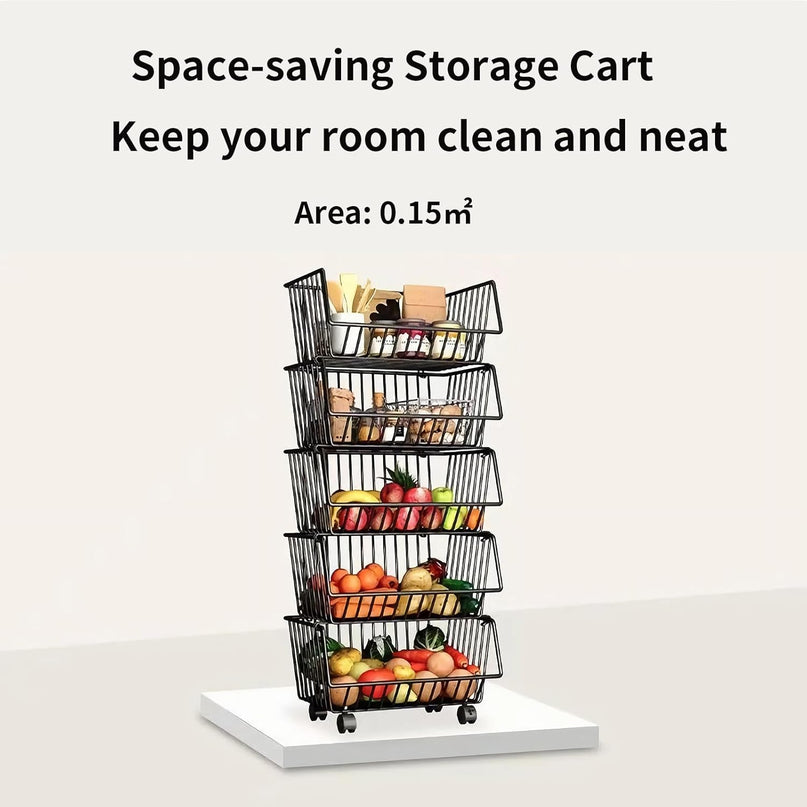 CARLA HOME Metal 5-Tier Rolling Vegetable and Fruit Basket Cart Stand for Kitchen-1992735284772605958