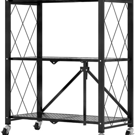 CARLA HOME 3-Tier Foldable Storage Shelf with Wheels for Kitchen, Garage, Pantry or Basement (Black)-1992735282809671680