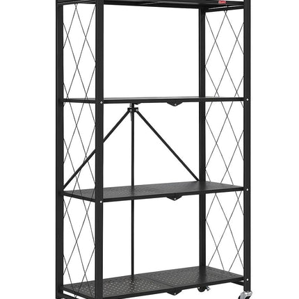 CARLA HOME 4-Tier Foldable Storage Shelf with Wheels for Kitchen, Garage, Pantry or Basement (Black)-1978962253076107273