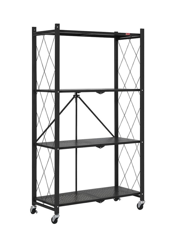 CARLA HOME 4-Tier Foldable Storage Shelf with Wheels for Kitchen, Garage, Pantry or Basement (Black)-1978962253076107273