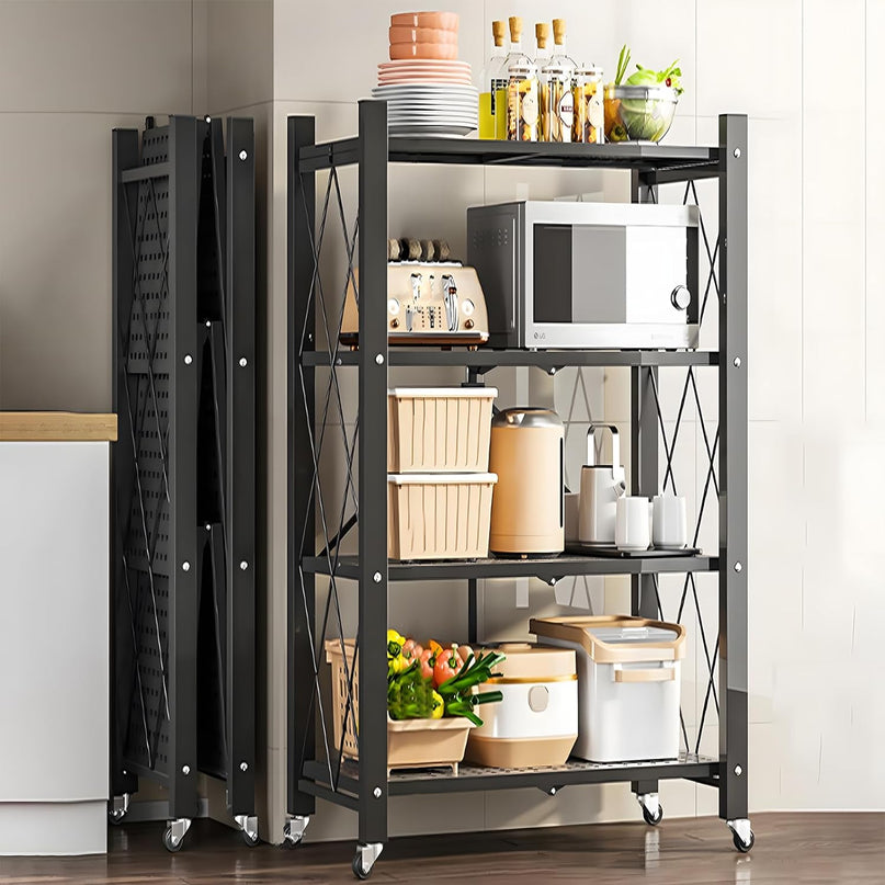 CARLA HOME 4-Tier Foldable Storage Shelf with Wheels for Kitchen, Garage, Pantry or Basement (Black)-1978962253076107264