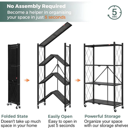 CARLA HOME 5-Tier Foldable Storage Shelf with Wheels for Kitchen, Garage, Pantry or Basement (Black)-1978962253252268035