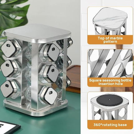 CARLA HOME Rotating Spice Rack Organizer with 20 Glass Jars for Kitchen Countertop-1992735296076255233