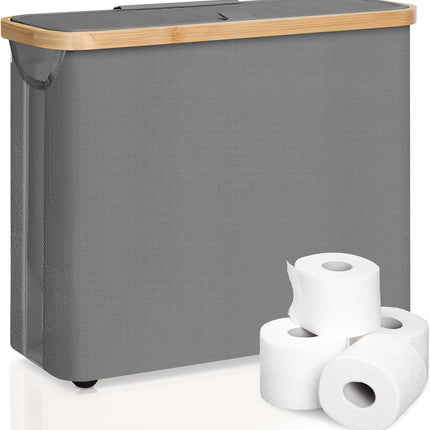CARLA HOME Toilet Paper Storage Basket Holds Up to 12 Rolls with Bamboo Lid and Handle for RV Closet (Grey)-1992735289340203008