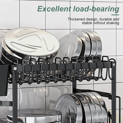 CARLA HOME 2-Tier Dish Drying Rack with Drainage Tray, Utensil Holder, Cup Hooks & Cutting Board Slot for Countertop Kitchen Storage (Black)-1978962254653165574