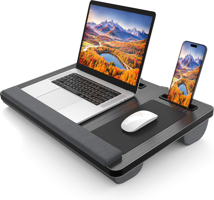 CARLA HOME Oversized Portable Lap Desk with Cushion,Mouse Pad, Tablet and Phone Holder which Fits Up to 17 Inch Laptops for Bed or Sofa (Black)-1992735301117808640