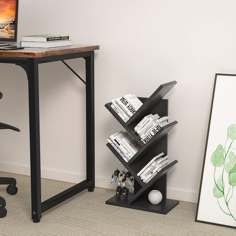 CARLA HOME 5-Tier Tree Bookshelf Storage Rack for Home Office or Bedroom (Black)-1992735295900094473