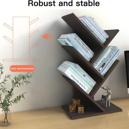 CARLA HOME 5-Tier Tree Bookshelf Storage Rack for Home Office or Bedroom (Black)-1992735295900094469